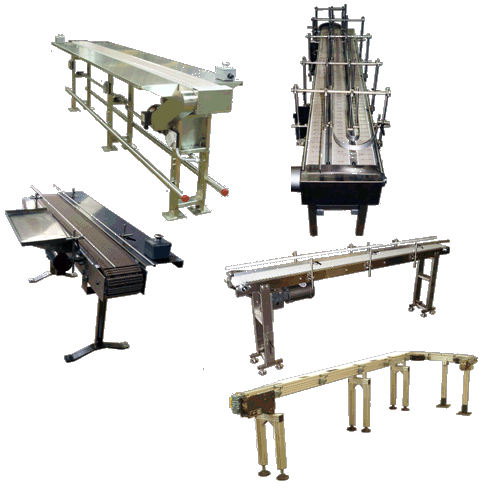 Custom Conveyors by Packaging Dynamics, Ltd. - Manufacturer of Automatic & Semi-Automatic Liquid fillers, Conveyors, Unscramblers, Accumulators, and Custom Designed Packaging machinery & nozzles for liquids.