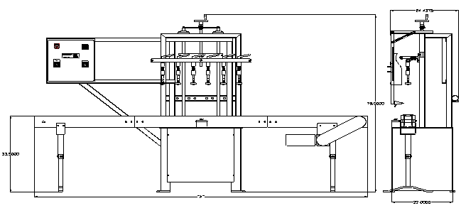 Semi Automatic Liquid Filler by Packaging Dynamics, Ltd. - Manufacturer of Automatic & Semi-Automatic Liquid fillers, Conveyors, Unscramblers, Accumulators, and Custom Designed Packaging machinery & nozzles for liquids.