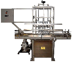 Semi Automatic Liquid Filler with Slide Plate by Packaging Dynamics, Ltd. - Manufacturer of Automatic & Semi-Automatic Liquid fillers, Conveyors, Unscramblers, Accumulators, and Custom Designed Packaging machinery & nozzles for liquids.