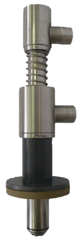 Pressure gravity fill-to-level nozzle.